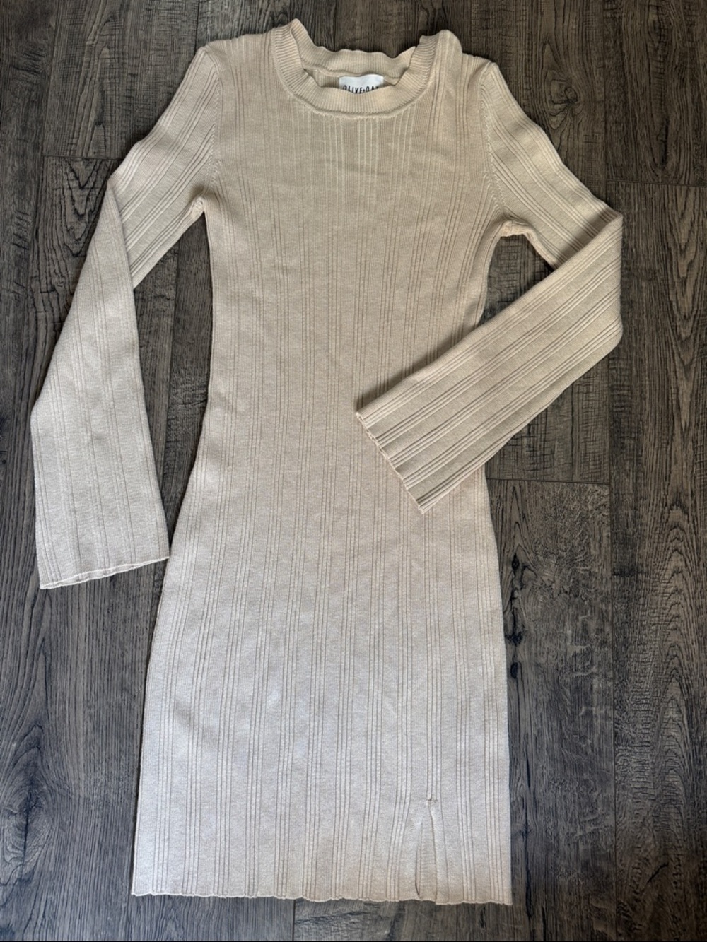 Olive & Oak Tan Ribbed Long Sleeve Knit Dress